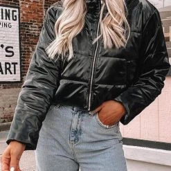 Levency New In Stand Collar PU Zipper Coat