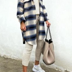 Levency Single Breasted Plaid Long Coat