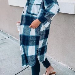 Levency Single Breasted Plaid Long Coat