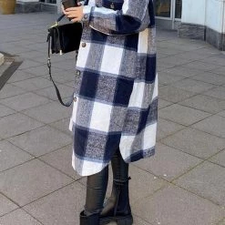 Levency Single Breasted Plaid Long Coat