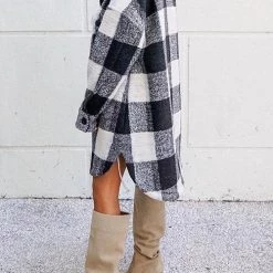 Levency Single Breasted Plaid Long Coat