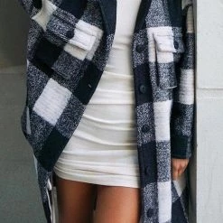 Levency Single Breasted Plaid Long Coat