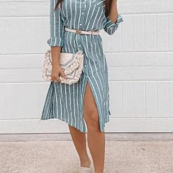 Levency Stripe Button Shirt Kimono Coat New In