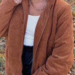 Levency Corduroy Stand Collar Puffer Coat