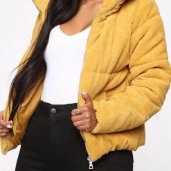 Levency Corduroy Stand Collar Puffer Coat