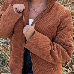 Levency Corduroy Stand Collar Puffer Coat