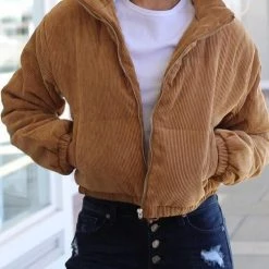 Levency Corduroy Stand Collar Puffer Coat