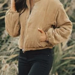 Levency Corduroy Stand Collar Puffer Coat