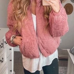 Levency Corduroy Stand Collar Puffer Coat