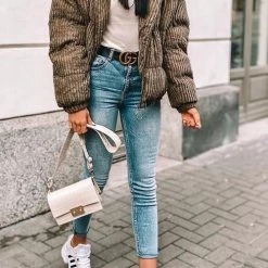 Levency Corduroy Stand Collar Puffer Coat