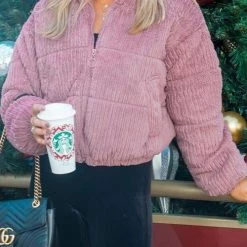 Levency Corduroy Stand Collar Puffer Coat