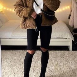 Levency Corduroy Stand Collar Puffer Coat