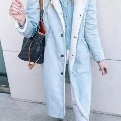 Levency Sherpa Fleece Denim Trench Coat
