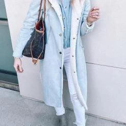 Levency Sherpa Fleece Denim Trench Coat