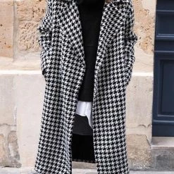 Levency New In Houndstooth Lapel Woolen Coat