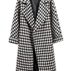 Levency New In Houndstooth Lapel Woolen Coat