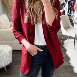 Levency Button Wine Red Blazer