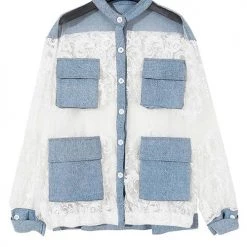 Levency Pockets Lace Denim Pacthwork Jackets New In