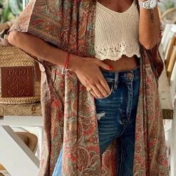 Levency New In Boho Print Slit Bat Kimono