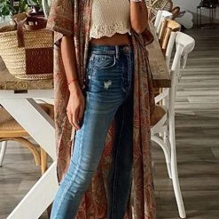 Levency New In Boho Print Slit Bat Kimono