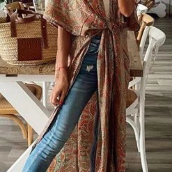 Levency New In Boho Print Slit Bat Kimono