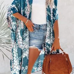 Levency Floral Print Slit Bat Cover Cardigan New In