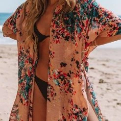 Levency Floral Print Slit Bat Cover Cardigan New In