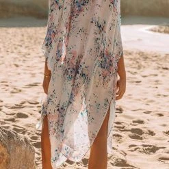 Levency Floral Print Slit Bat Cover Cardigan New In