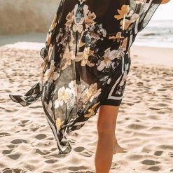 Levency Floral Print Slit Bat Cover Cardigan New In