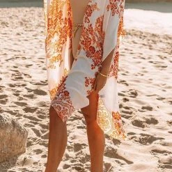 Levency Floral Print Slit Bat Cover Cardigan New In