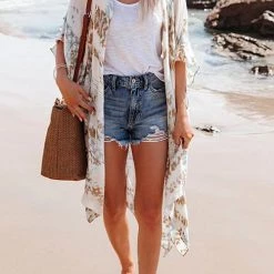 Levency Floral Print Slit Bat Cover Cardigan New In