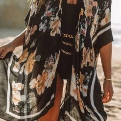 Levency Floral Print Slit Bat Cover Cardigan New In