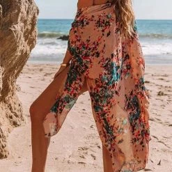 Levency Floral Print Slit Bat Cover Cardigan New In