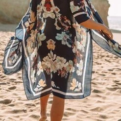 Levency Floral Print Slit Bat Cover Cardigan New In