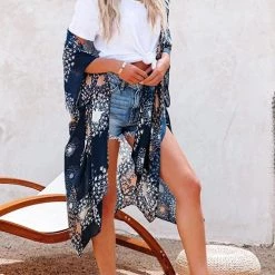 Levency Floral Print Slit Bat Cover Cardigan New In