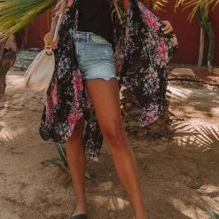 Levency Floral Print Slit Bat Cover Cardigan New In