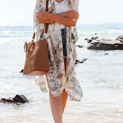 Levency Floral Print Slit Bat Cover Cardigan New In