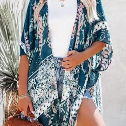 Levency Floral Print Slit Bat Cover Cardigan New In