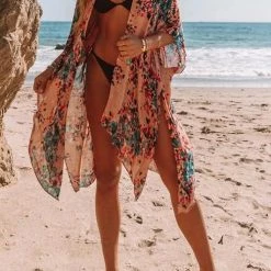 Levency Floral Print Slit Bat Cover Cardigan New In