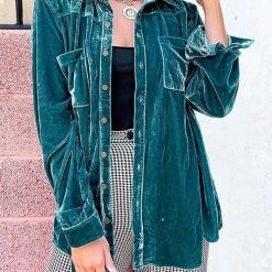 Levency Velvet Pockets Button Shirt Coat New In