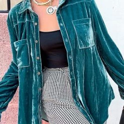 Levency Velvet Pockets Button Shirt Coat New In