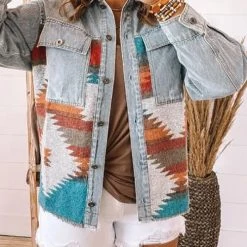 Levency Smokey Mountain Aztec Denim Jacket New In