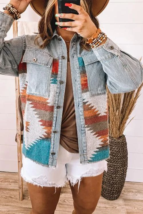 Levency Smokey Mountain Aztec Denim Jacket New In 1 Levency Smokey Mountain Aztec Denim Jacket New In