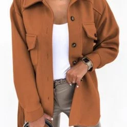 Levency Lapel Solid Pockets Button Belt Coat New In