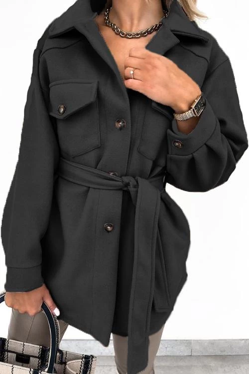 Levency Lapel Solid Pockets Button Belt Coat New In 17 Levency Lapel Solid Pockets Button Belt Coat New In