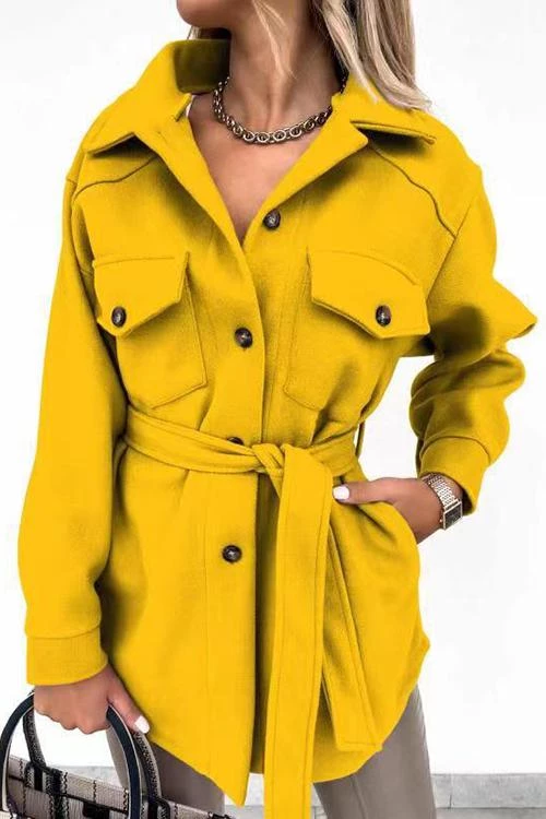 Levency Lapel Solid Pockets Button Belt Coat New In 13 Levency Lapel Solid Pockets Button Belt Coat New In