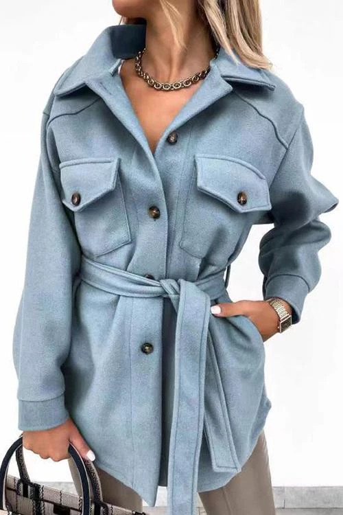 Levency Lapel Solid Pockets Button Belt Coat New In 1 Levency Lapel Solid Pockets Button Belt Coat New In