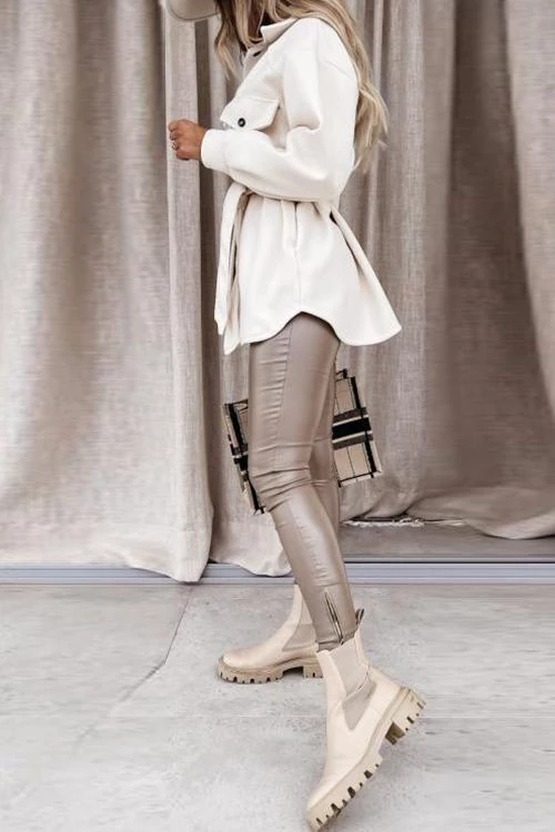 Levency Lapel Solid Pockets Button Belt Coat New In 15 Levency Lapel Solid Pockets Button Belt Coat New In