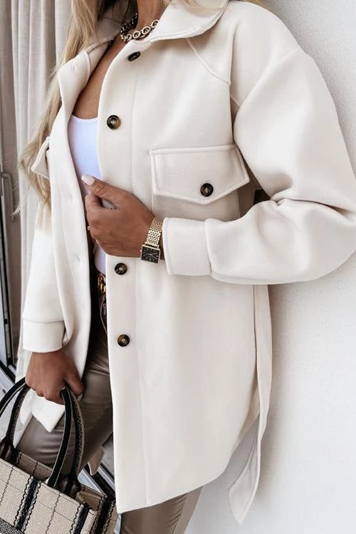 Levency Lapel Solid Pockets Button Belt Coat New In 12 Levency Lapel Solid Pockets Button Belt Coat New In