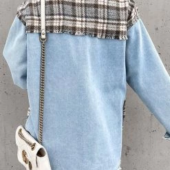 Levency Checked Patchwork Pockets Denim Jacket New In